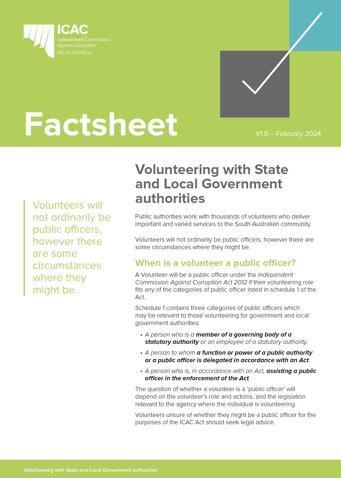 Cover of Volunteer factsheet