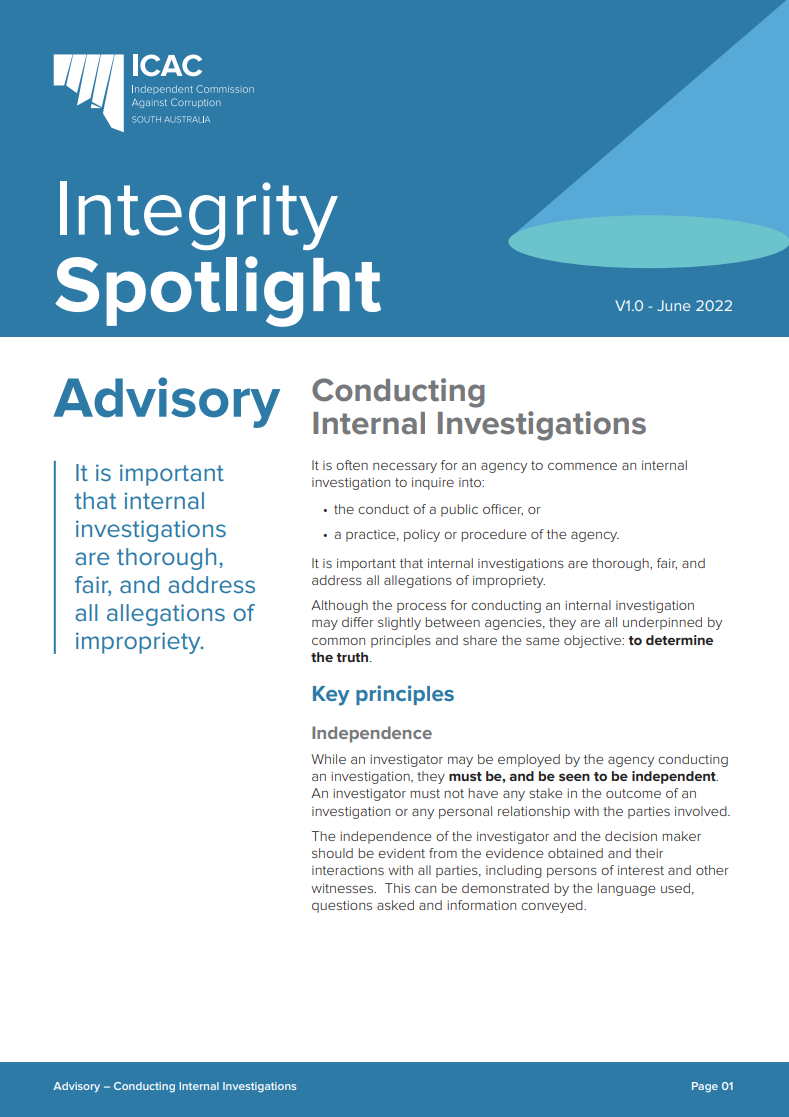 Integrity Spotlight: Conducting Internal Investigations advisory