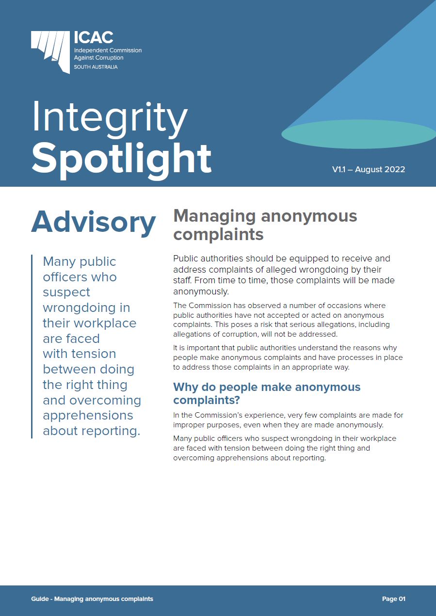 Managing Anonymous Complaints cover page