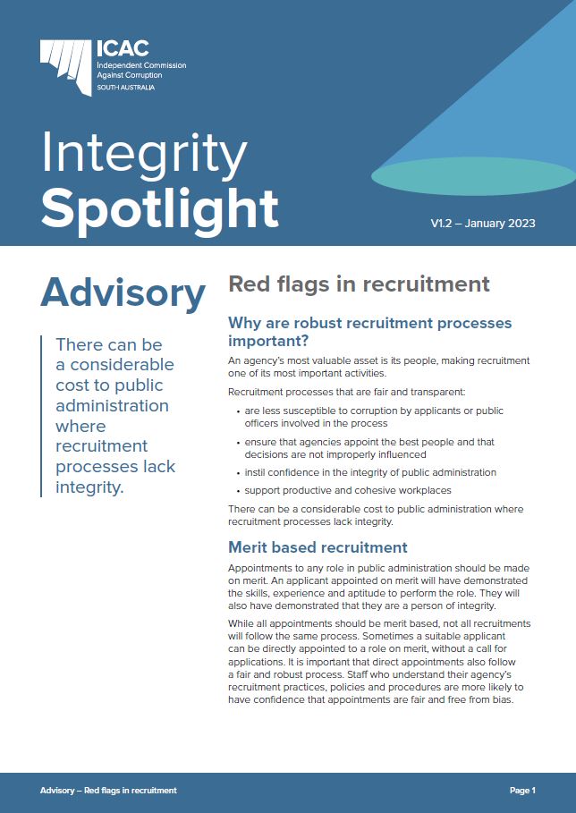 cover page of recruitment integrity spotlight 